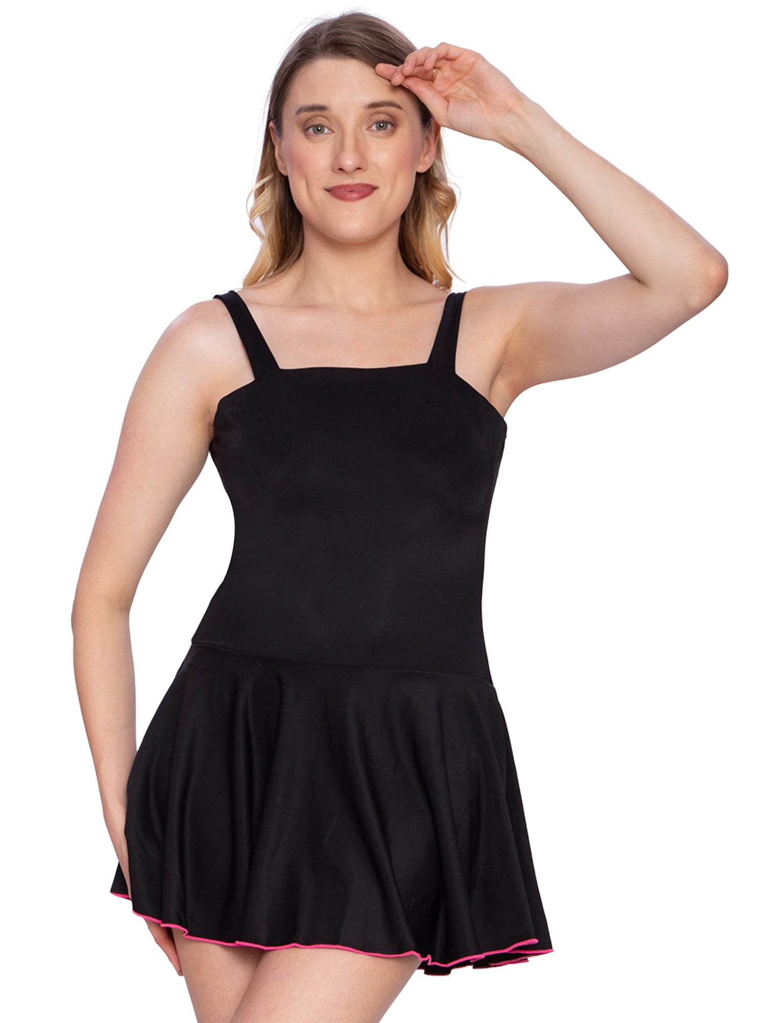 Versatile black swimsuit ideal for beach or poolside