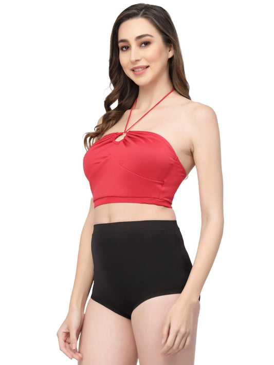 Red and black skirtini swimwear